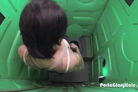 Porta Gloryhole Woman strips in public ports potty
