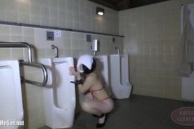 A woman who masturbates in the men's toilet at midnight