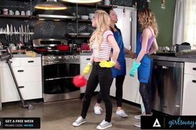 GIRLSWAY Maids Kenzie Reeves And Alina Lopez Squirt All Over Rude Boss' Kitchen As Payback