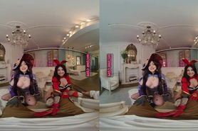 VR Conk Mona and Amber from Genishin Impact sharing cock POV VR Porn experience
