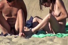 spanish couple have fun at beach
