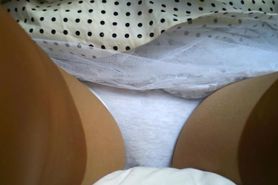 White Cotton Panties With Tan Nylon Stockings