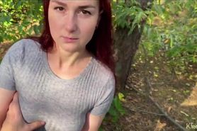 Redhead wife sucks dick in the forest and swallow. KleoModel