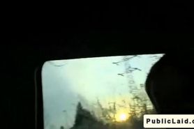 Plump amateur anal fucks in car in public