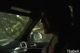 Busty shemale hitch hiker lets the driver bareback her wet ass