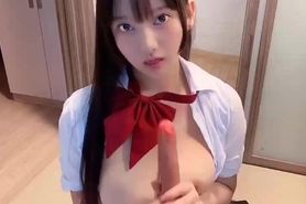 Beautiful Asian girl cosplay student masturbate