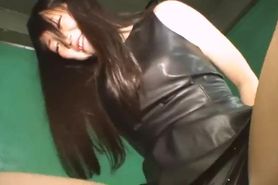 Dominated by a cute girl in leather outfit