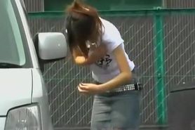 Japanese cutie recorded outdoors after being sharked