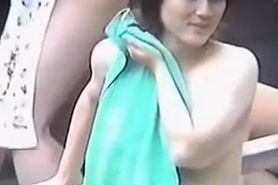 Nude Asian girls get their hairy nubs voyeured as washing