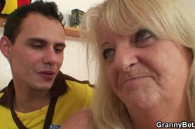 GRANNYBET - Whorish old blonde riding young dick