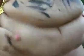 Horny stud lets white slut suck his cock then bangs her fat body outdoors