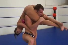 mixed wrestling with victory pose