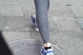 Teen in leggings on candid footage