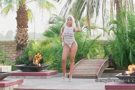 Big boobs blonde anal fucked poolside