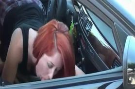 Homemade redhead amateur fucking in a car