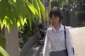 Sharking of a sexy Japanese chick in a white shirt