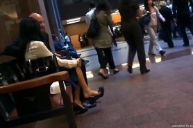 Candid Asian Business Lady Feet Shoeplay Dangling in Pumps