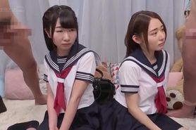 Japanese two School Girls in mirror