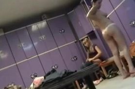 Three half nude amateurs got on dressing room spy cam