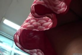 Pink undies upskirt voyeur street candid video