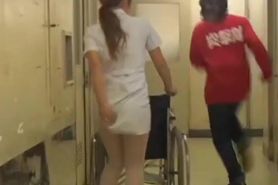 Nurse with the wheelchair gets her uniform dress sharked