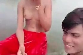 Desi Teen by river exposing her tits for her boyfriend