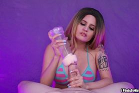 Inked pov girl jerking cock with fleshlight in kink session
