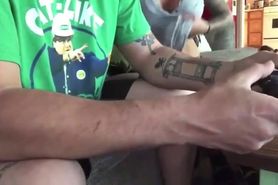 Tattooed Busty Gf Giving Blowjob When Watching Tv