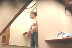 Gal uncovers small boobs trying on bra on change room spy cam