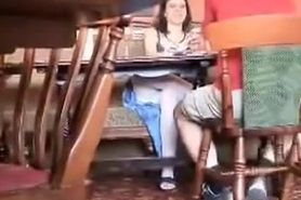 Sexy white stockings girl upskirt spied in the bar