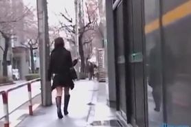 Cute Asian girl gets a skirt sharking on the street.