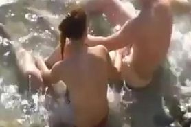Petite Redhead Touch Cock At The Beach