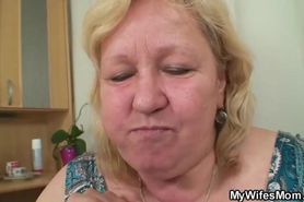 Shy fat blonde GILF is sucking the dick of the son in law