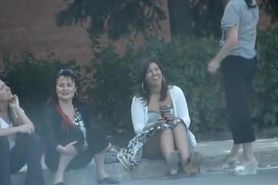 Girls sitting in the street cute amateur upskirts