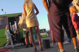 Real street upskirt with a gracious golden-haired