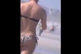nice tan white ass spy on beach slow motion 2