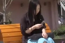 Young oriental girl loses her long skirt when some dude rips it