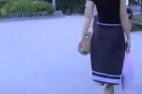 Slam Asian girl gets a skirt sharking in a public place.