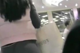 Sexy black hair in tight jeans candid stalk camera