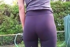 Spy on wife with spandex and hot vtl thong ass