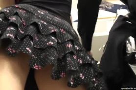 Boutique upskirt duo shows their panties for a spy cam