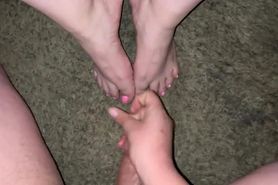 Cumshot all over her sexy feet