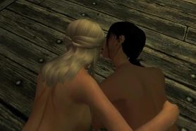 Skyrim Argonian gets lucky with two hotties