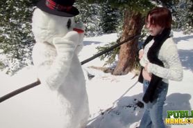 Public Handjobs Brandi de Lafey Strokes A Snowman