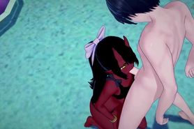 Meru the Succubus getting fucked at the beach! bikini hentai cum