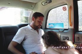 Female fake taxi driver deep throats in her cab