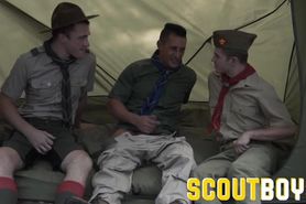 ScoutBoys - Hung DILF with six pack barebacks two cute, smooth scouts