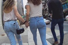 two hot blonde girls bootys tight jeans