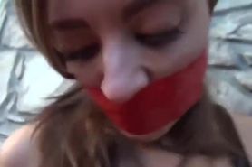 Taped bound latina has panties in her mouth