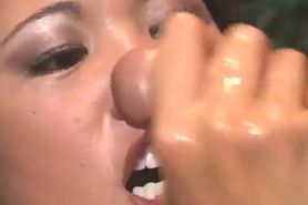 Hot asian gives a hot handjob